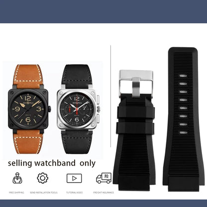 Cinturino in vera pelle da uomo, accessori speciali per orologi, cinturino da 24 mm, serie BELL ROSS BR01 BR03
