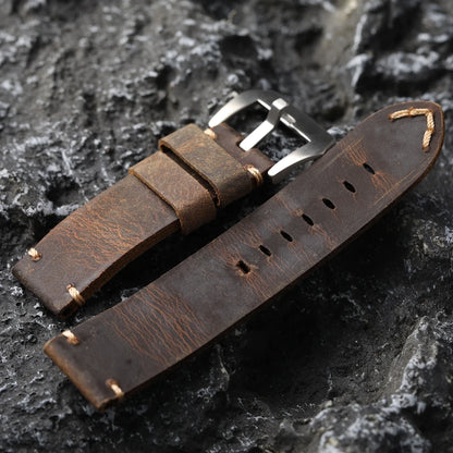 Men's Vintage Handmade Watch Strap, Top Layer, Thickened, Handcrafted, Dark Brown, Fits GT3 4, 20mm, 21mm, 22mm, 23mm, 24mm, 26mm