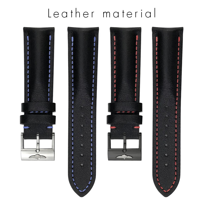 Bracelet de montre en cuir véritable de haute qualité, 20mm, 21mm, 22mm, adapté aux outils de bracelet de montre Breitling Superocean Navitimer Avenger noir