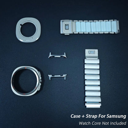 Bracelet de luxe + étui pour Samsung Galaxy Watch 8 40mm 44mm 8 Classic 46mm, étui à couverture complète, boucle magnétique