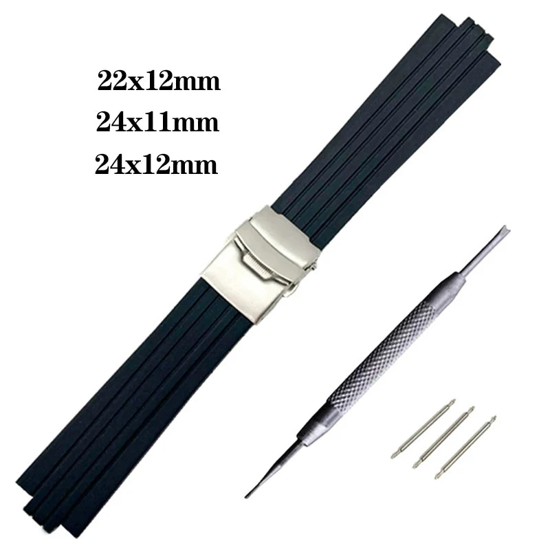 Cinturino in gomma siliconica per orologio Oris Aquis, cinturino impermeabile, cinturino convesso, nero, 7330, 7740, 22x12mm, 24x11mm, 24x12mm