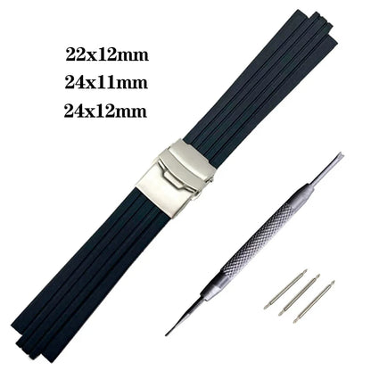 Cinturino in gomma siliconica per orologio Oris Aquis, cinturino impermeabile, cinturino convesso, nero, 7330, 7740, 22x12mm, 24x11mm, 24x12mm