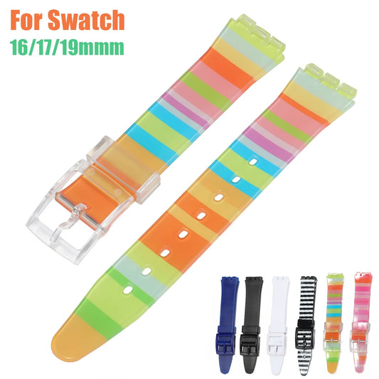 Bracelet de montre en caoutchouc de Silicone, 16mm 17mm 19mm, pour Swatch, couleur gelée colorée, remplacement de Bracelet de Sport pour femmes