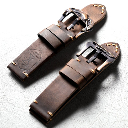 Handmade Bronze Buckle Strap, Compatible with Bronze Watch Accessories, 20MM 22MM 24MM 26MM Thick, Brown Leather Strap