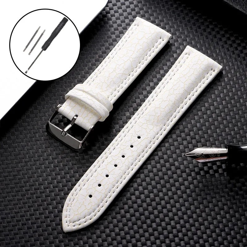 Vegan Synthetic Leather Watch Strap - Crack Pattern - Black Buckle