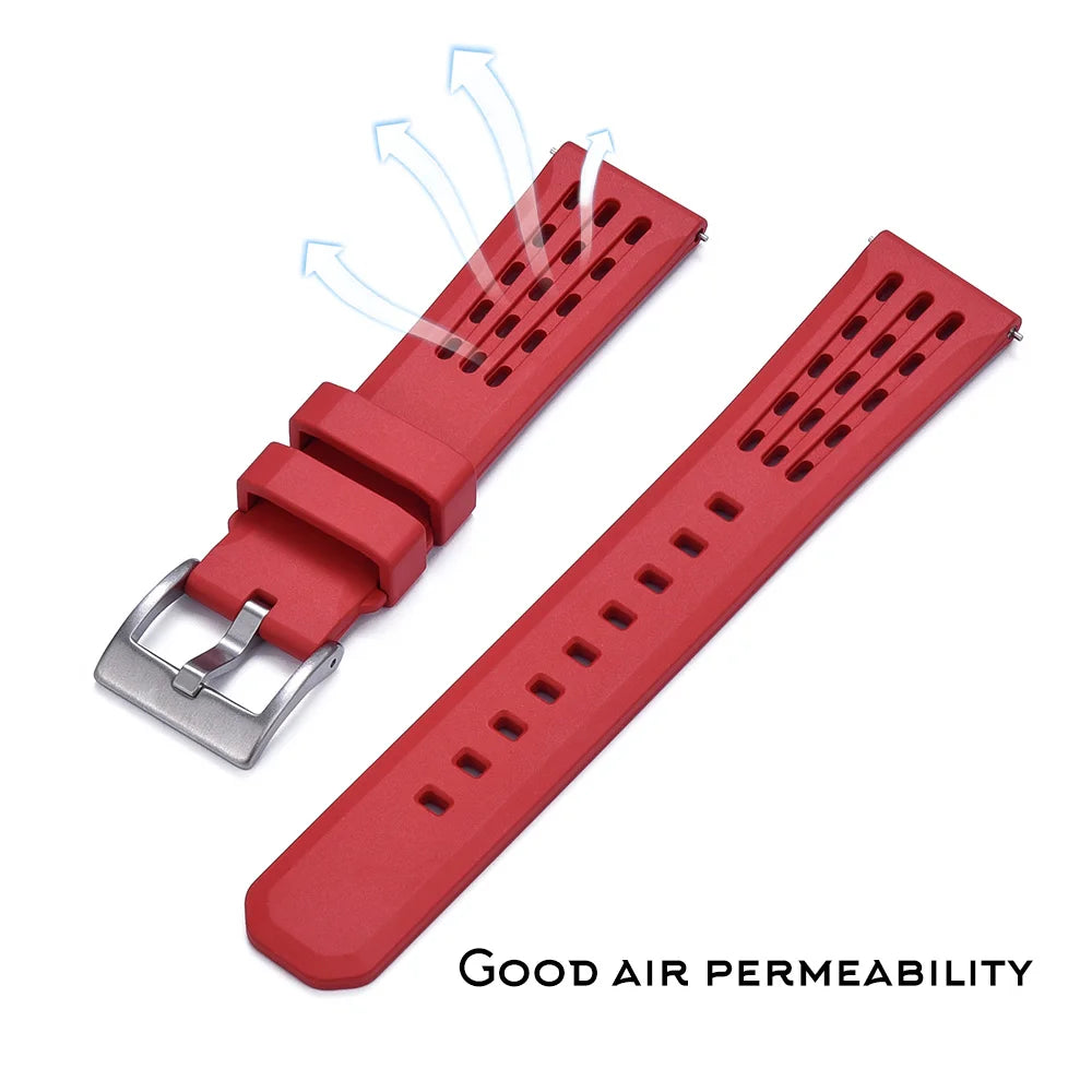 Bracelet de montre en caoutchouc fluoré à Structure poreuse de qualité supérieure à dégagement rapide 20mm 22mm nouveau Design bracelet de montre en caoutchouc FPM/FKM