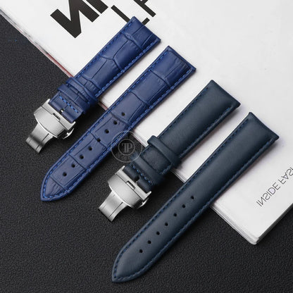 Blue Leather Bracelet for Men and Women, 12mm, 14mm, 16mm, 18mm, 20mm, 22mm for Tissot Longines, Omega Seamaster, Blue, Black, Brown