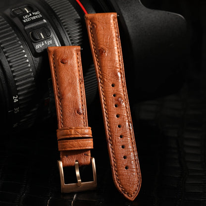High-end luxury ostrich leather watch band, soft brown black leather strap 18 19 20 21 22MM, retro style handmade men's watch strap