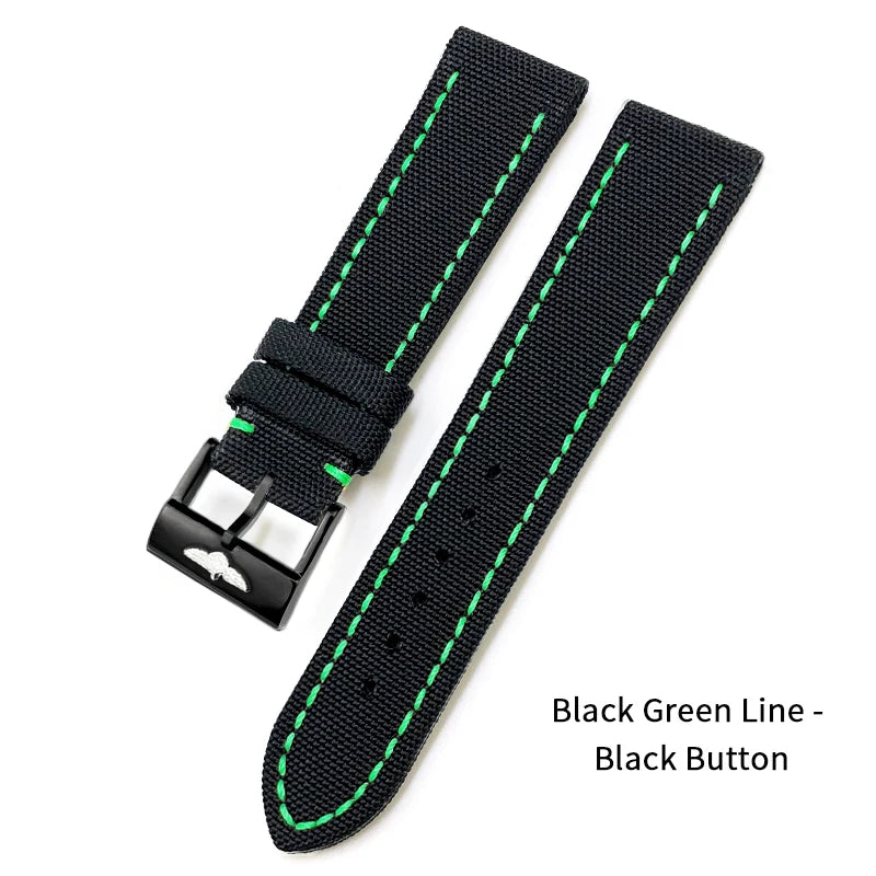 Nylon Canvas Watch Strap, 22mm, for Breitling HMGER Challenger, black, green, gray, yellow, high quality