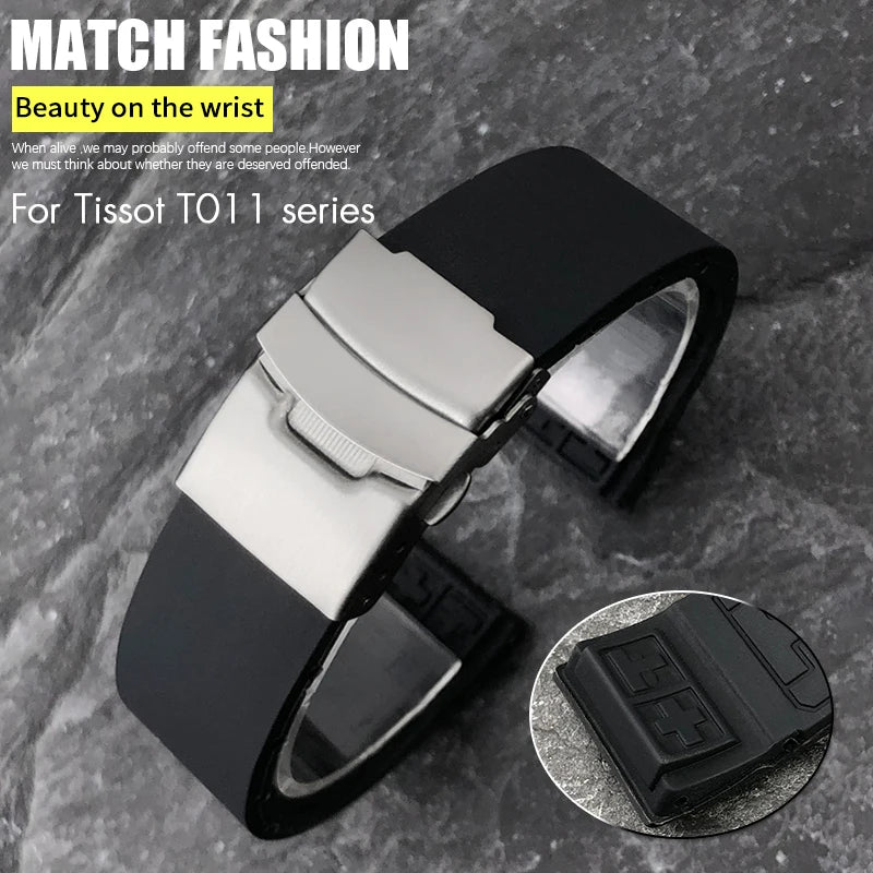 20mm Natural Silicone Rubber Watch Strap for Tissot 1853 T011 T090 T472, Tachymeter, Black Sport Diving Watch Band, Free Tools for Men