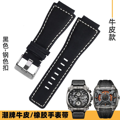 Cowhide Leather Watch Strap for Bell & Ross Series, Silicone Strap, POLICE Watch Strap, PL14796, PL15472, B & R suréWer, Male, BR01, BR03
