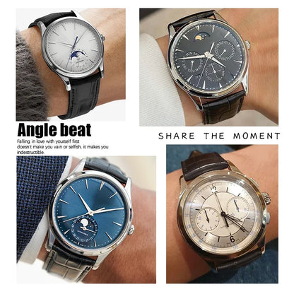 Bracelet de montre en cuir véritable, 19mm, 20mm, 21mm, 22mm, pour Jaeger LeCoultre Master Moonphase, noir, bleu, marron, vert, bracelet de montre en cuir de vache