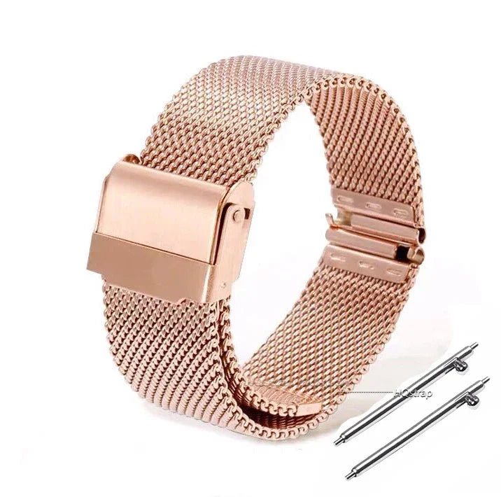 Bracelet de montre milanais universel en acier inoxydable, bracelet en métal, bracelet noir, bracelet en or rose, 12mm, 14mm, 16mm, 18mm, 20mm, 22mm, 24mm