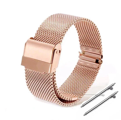 Bracelet de montre milanais universel en acier inoxydable, bracelet en métal, bracelet noir, bracelet en or rose, 12mm, 14mm, 16mm, 18mm, 20mm, 22mm, 24mm