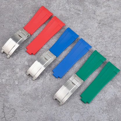FKM Fluororubber Watch Strap, Natural Rubber, 21mm, Accessories for Rolex 41mm Submariner Explorer 216570, Deployant Buckle.