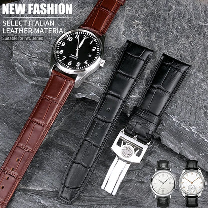 Bracelet de montre en cuir véritable pour hommes, 20mm, 21mm, 22mm, pour IWC, portugais, pilote, marron, noir, bleu
