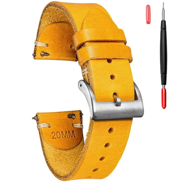 HEMSUT Men's Leather Watch Straps Handmade Italian Buttero Quick Release Vintage Replacement Watch Band 18mm 20mm 22mm