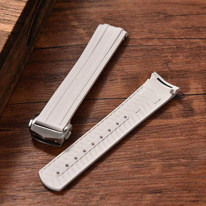 20mm New Flexible FKM Fluorinated Rubber Curved End for Omega Seamaster 300 Diving Strap Folding Buckle Replacement Watch Band