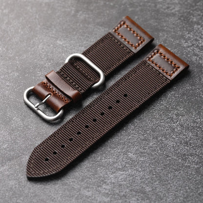 Cinturino per orologio da uomo in nylon doppio vintage, in vera pelle, durevole e indossabile, stile di lusso, 20mm, 22mm, 24mm