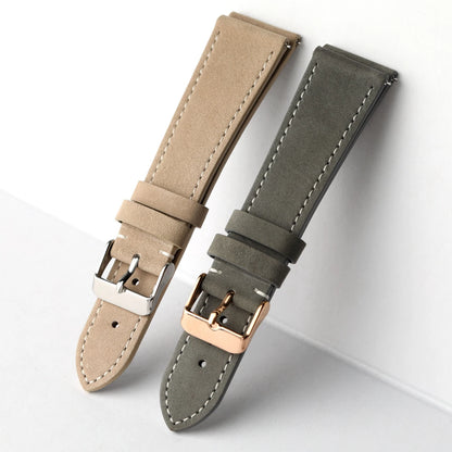 Bracelet en cuir givré fait à la main, 18 19 20 22MM, à dégagement rapide, en cuir de vache souple, vintage, bracelet de montre taille S/M pour hommes