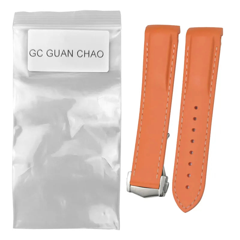 GC GUAN CHAO-Bracelet de Montre en Caoutchouc à Extrémité Incurvée, Souple, Noir, Bleu, Rouge, Orange, avec Structure Pliable en Métal, 20mm, 21mm, 22mm, 19mm