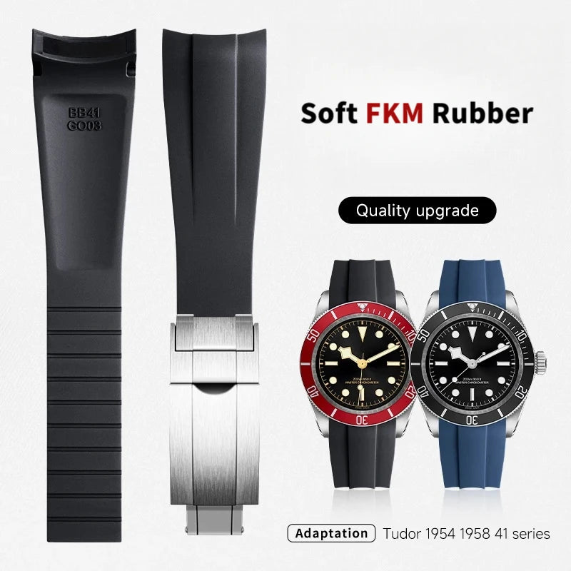 Bracelet en caoutchouc souple FKM à extrémité incurvée pour la série Tudor Black Bay/Pelagos |   20 mm et 22 mm de largeur pour boîtiers 37 mm/39 mm/41 mm