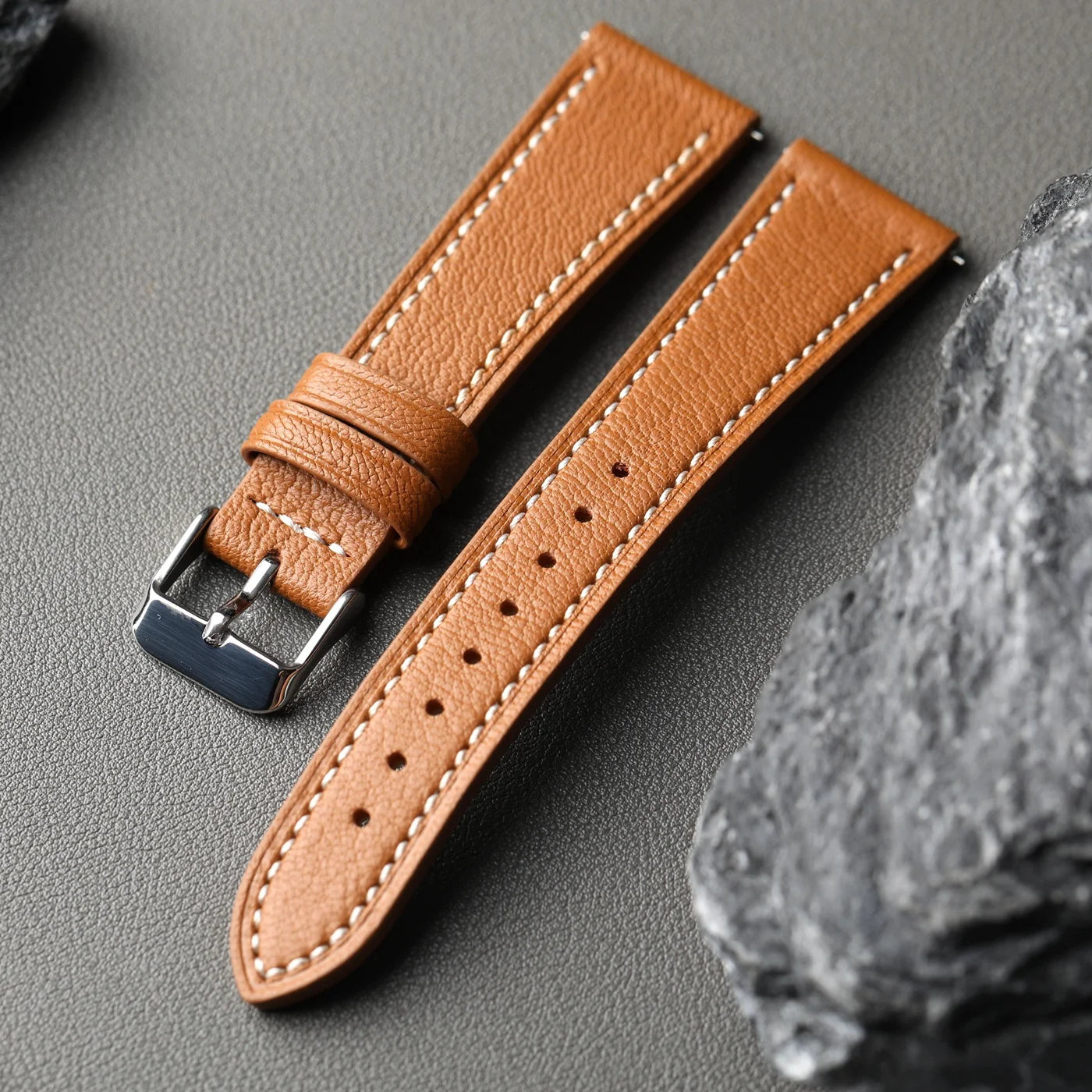 High-End French Goatskin Leather Strap 18 19 20 21 22MM Teal Quick Release, Soft Strap Compatible with GT5 6 41mm 46mm Vintage