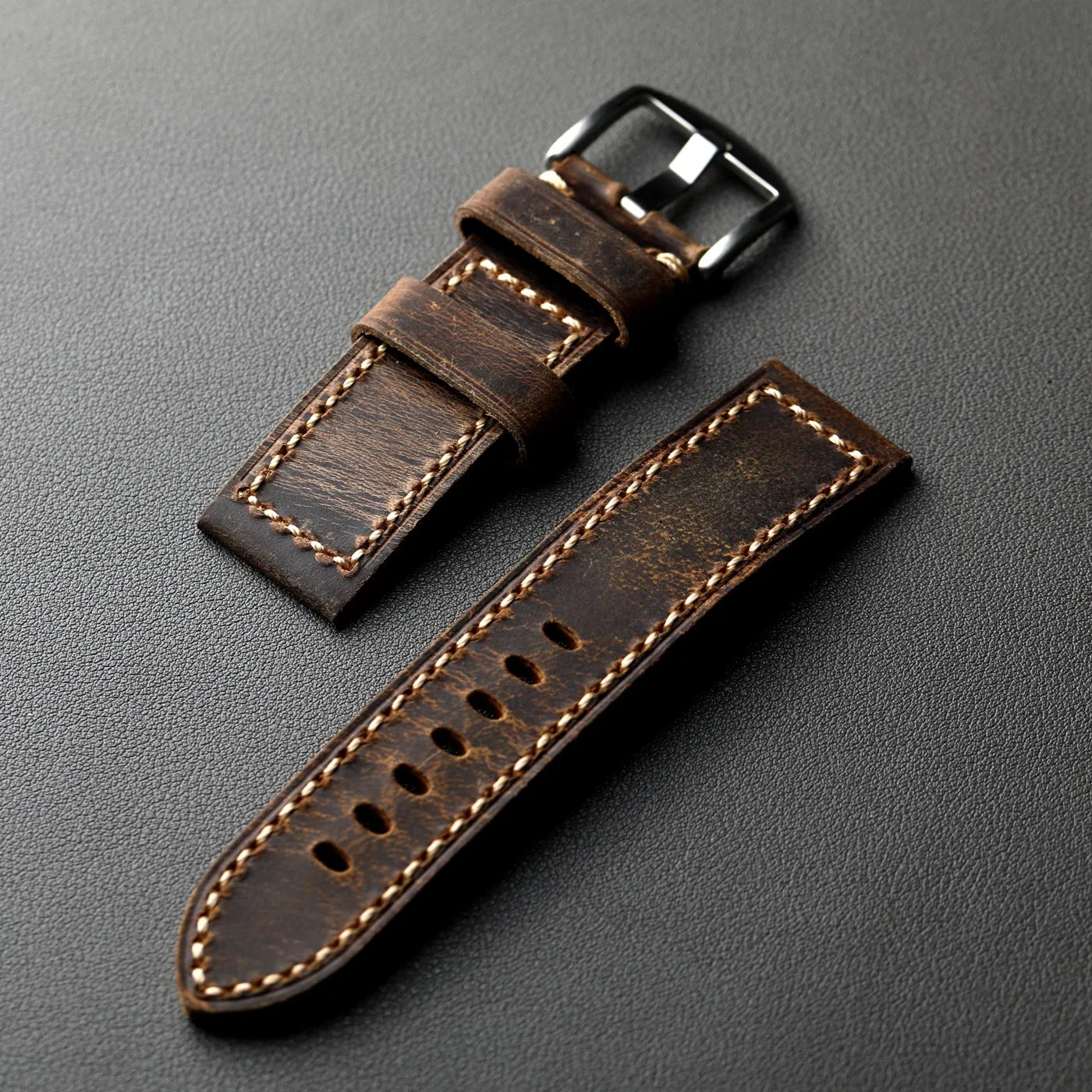 Cinturino in pelle bovina di prima qualità, fatto a mano. 20MM 21MM 22MM 23MM 24MM 26MM, cinturino in pelle vintage spesso da uomo, marrone, adatto per meccanici