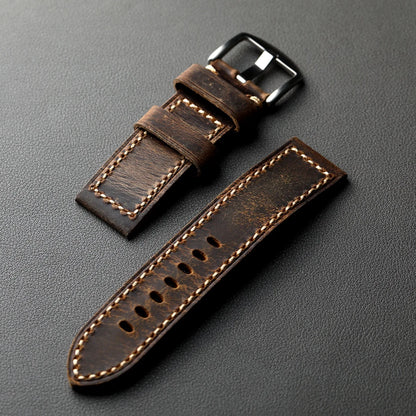 Cinturino in pelle bovina di prima qualità, fatto a mano. 20MM 21MM 22MM 23MM 24MM 26MM, cinturino in pelle vintage spesso da uomo, marrone, adatto per meccanici