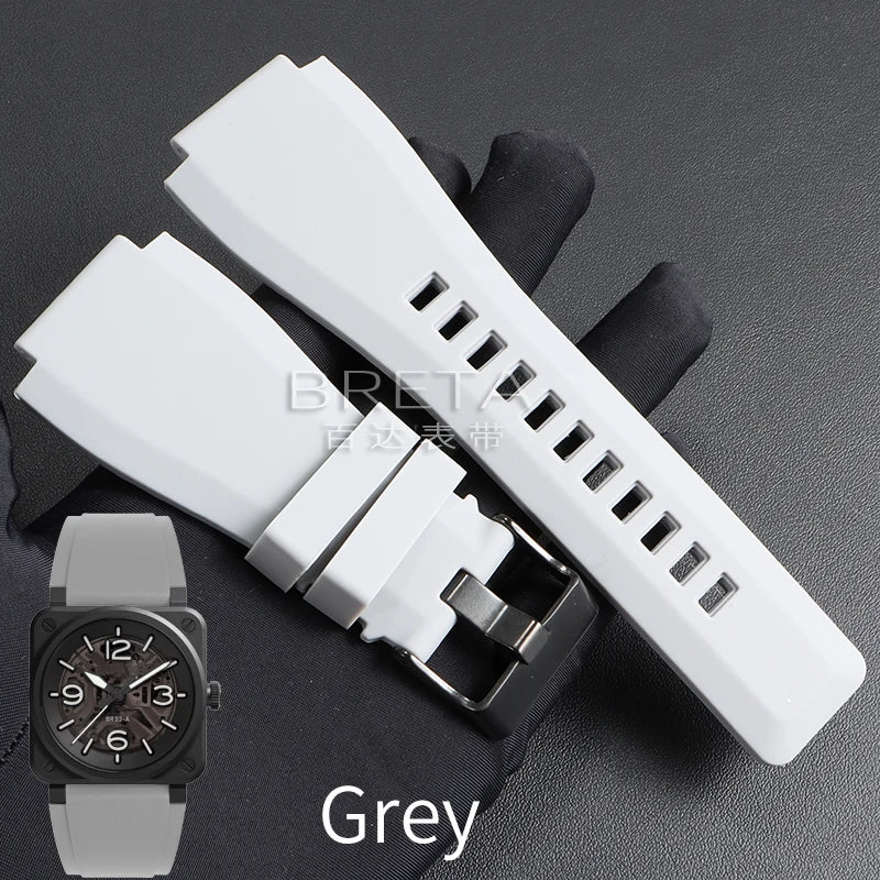 22mm 24mm Silicone Watch Strap for Bell Ross BR01 BR03 Convex Rubber Watch Band Replacement Straps Diving Bracelet for Outdoor Sports