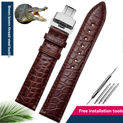 Bracelet en peau de crocodile véritable pour homme et femme, bracelet en alligator, fermoir papillon, Longines, Omega, Mido, Tissot, Rossini, 16mm, 18mm, 20mm, 22mm