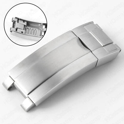 Rolex Rubber Watch Strap Clasp, Stainless Steel Buckle for DayRequiDouble Convex Fitted Foldable, Silver Button, 9mm