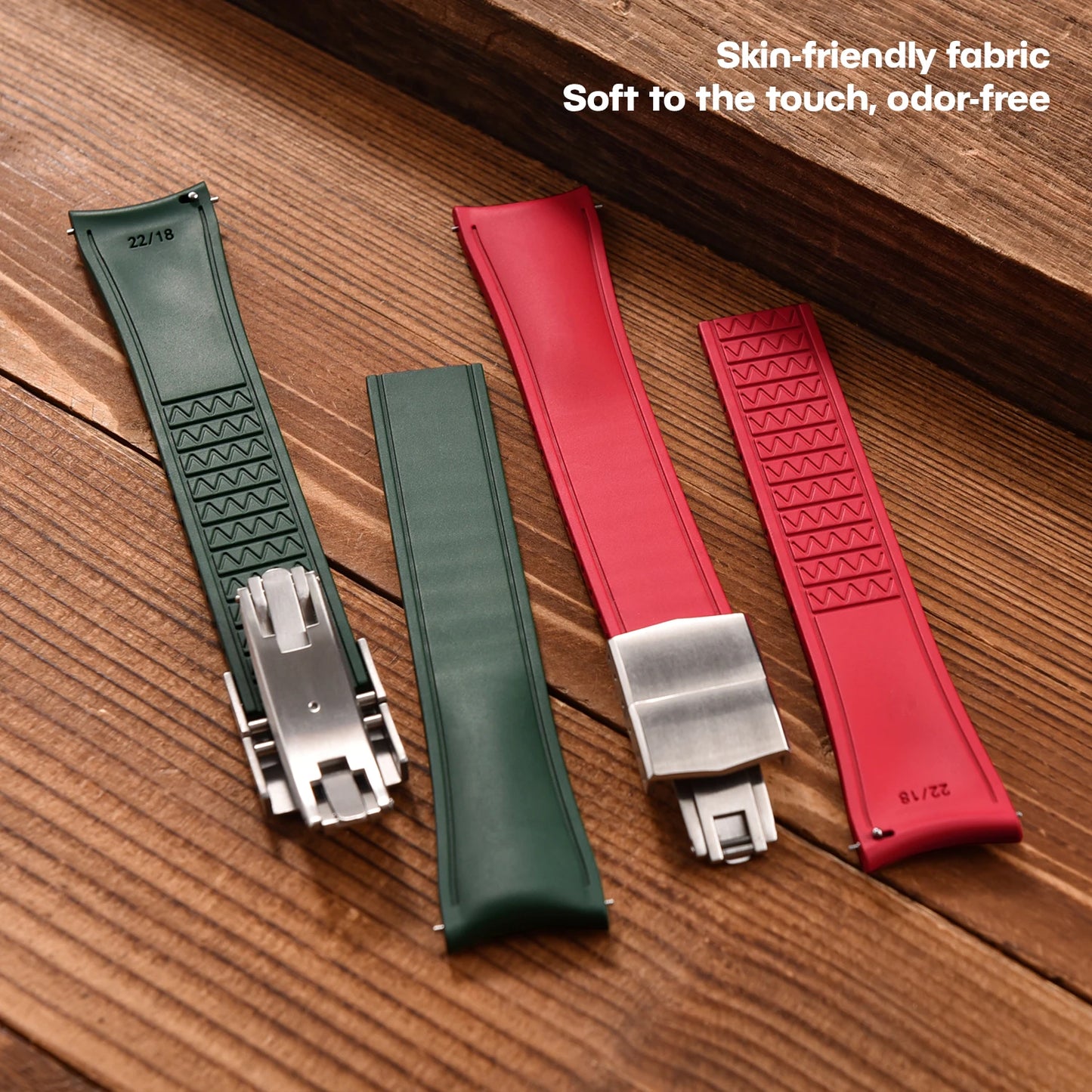 TONJETT for d-elug Curved FKM Rubber Watch Band 20mm 22mm Curved CTS Watch Strap Cut to Size Quick Release Butterfly Buckle