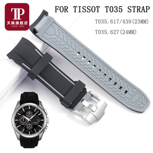 Tissot – Bracelet de montre en caoutchouc et Silicone, à extrémité incurvée, avec boucle papillon, pour CITIZEN T035 T035617, 23mm, 24mm