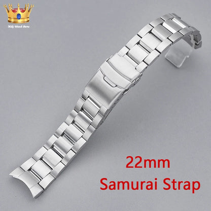 Cinturino per orologio Samurai King, chiusura deployante, in acciaio inossidabile, compatibile con casse Samurai King, cinturino solido con estremità curva