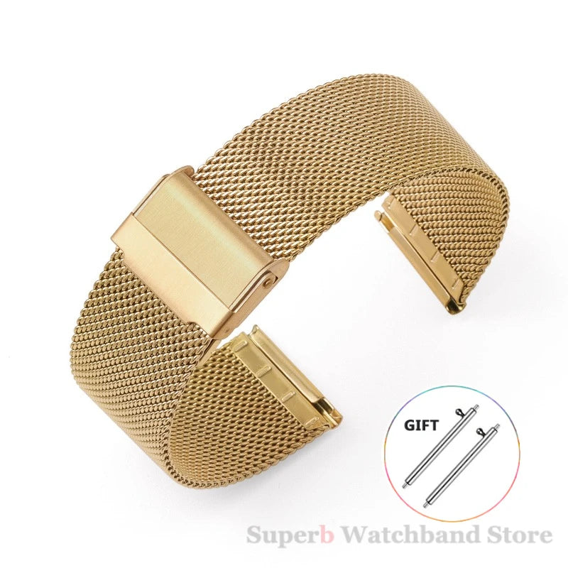 Bracelet milanais universel à dégagement rapide, 18mm, 20mm, 22mm, 12mm, 14mm, 16mm, 17mm, 19mm, 21mm, 24mm, maille 0.6, acier inoxydable