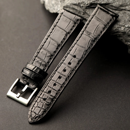 Bracelet en cuir de crocodile haut de gamme fait à la main, cuir véritable 18 19 20 21 22MM, bracelet de montre haut de gamme souple, bracelet rétro noir
