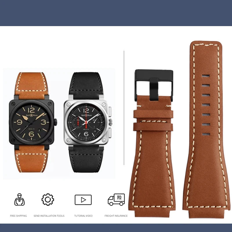 Cinturino in vera pelle da uomo, accessori speciali per orologi, cinturino da 24 mm, serie BELL ROSS BR01 BR03