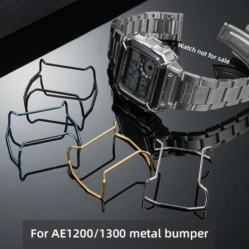 AE-1200 AE-1300 Stainless Steel Bumper Case Face Bumper for Casio AE-1200 AE-1300 gland lingCrash Tape Anti-corrosion Blue Silver Gold