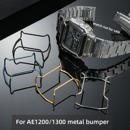 AE-1200 AE-1300 Stainless Steel Bumper Case Face Bumper for Casio AE-1200 AE-1300 gland lingCrash Tape Anti-corrosion Blue Silver Gold