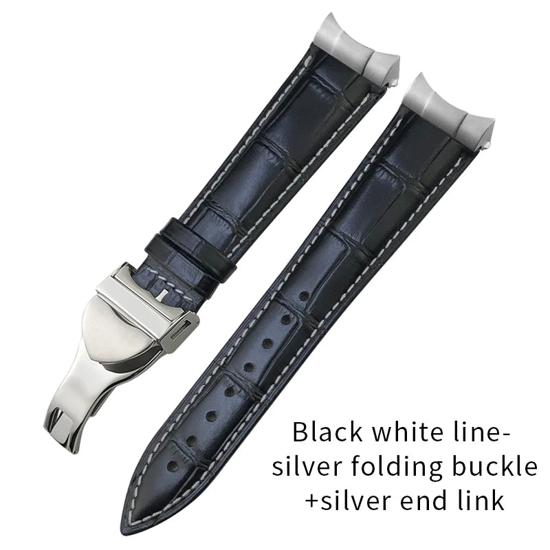 Curved End Genuine Leather Watch Strap, Crocodile Pattern Cowhide Metal Link for Tudor Black Bay 1958 20mm 22mm, Watch Band Tools