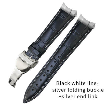 Curved End Genuine Leather Watch Strap, Crocodile Pattern Cowhide Metal Link for Tudor Black Bay 1958 20mm 22mm, Watch Band Tools