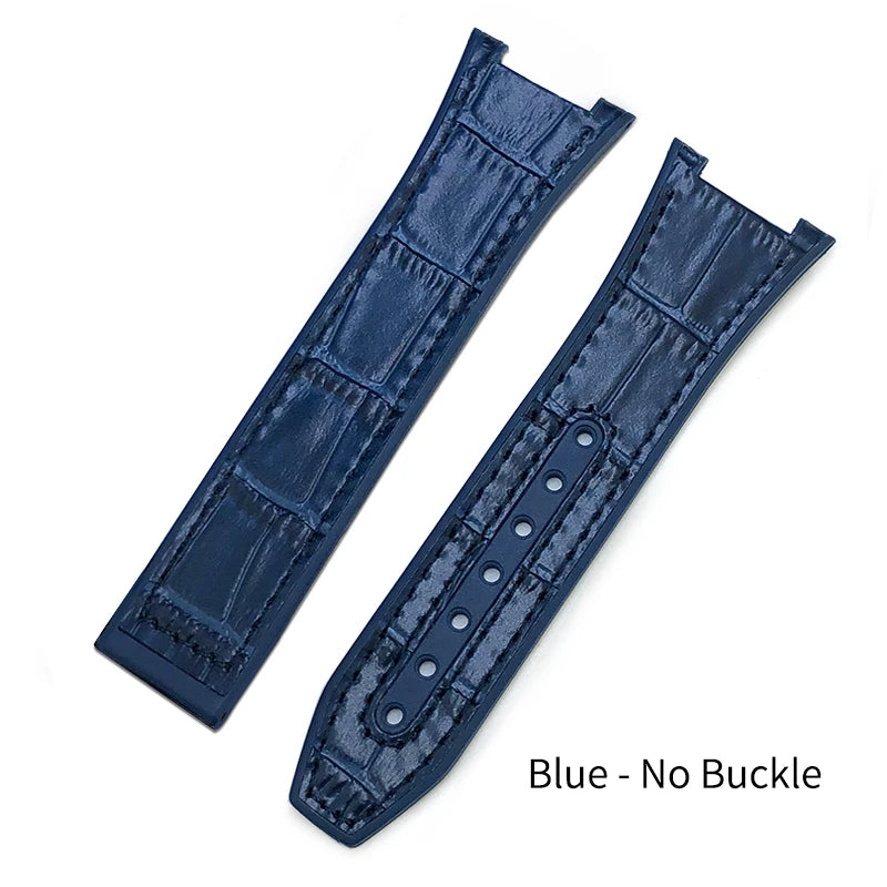 Concave Rubber Cowhide Watch Band, Silicone Leather Watch Strap, Special for Omega Constellation Foldover Structure, 25mm * 14mm