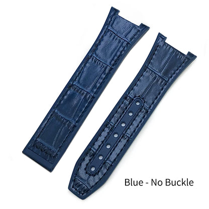 Concave Rubber Cowhide Watch Band, Silicone Leather Watch Strap, Special for Omega Constellation Foldover Structure, 25mm * 14mm