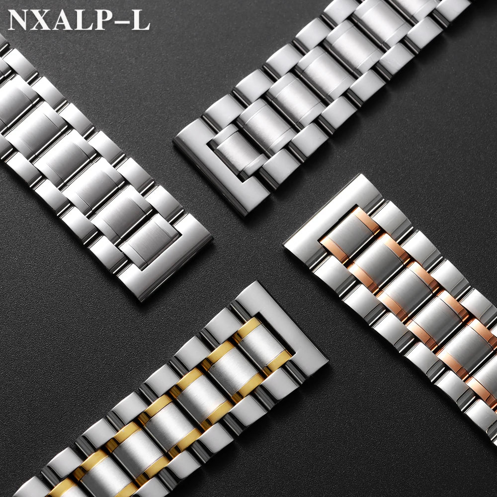 Curved End Stainless Steel Watch Bracelet Butterfly Clasp, Solid Metal Universal Watch Band 12/13/14/15/16/17/18/19/20/21/22/23/24mm