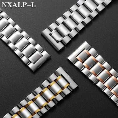 Curved End Stainless Steel Watch Bracelet Butterfly Clasp, Solid Metal Universal Watch Band 12/13/14/15/16/17/18/19/20/21/22/23/24mm