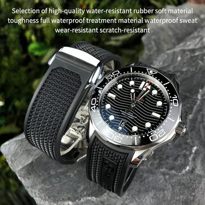 Bracelet de montre souple en caoutchouc et Silicone, 19mm 21mm 20mm, adapté à Omega Speedmaster 326, Seamaster 300, outils de Sport noirs