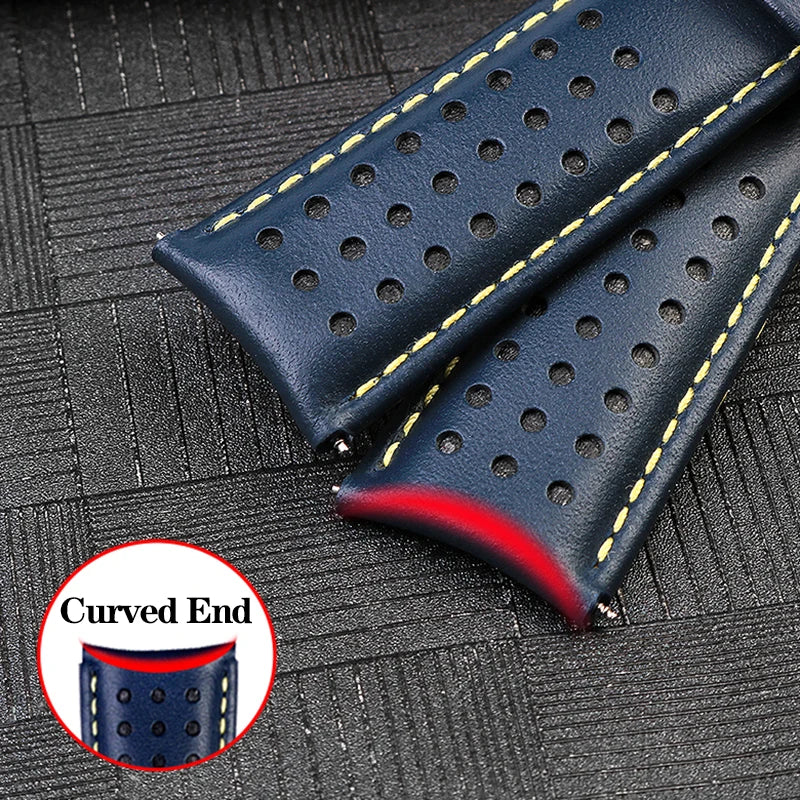 Curved End Leather Watch Strap, 22mm 23mm, for Citizen Blue Angel AT8020-54L/8020-03L JY8078 AT8020 Series, Black