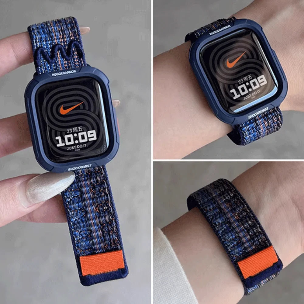 Coque en silicone + bracelet pour Apple Watch Series 11 10 9 8 7 45mm 41 Band SE 6 5 4 44 40mm, bracelet en nylon correa pour iWatch Ultra 49mm