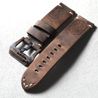 Handmade Bronze Buckle Strap, Compatible with Bronze Watch Accessories, 20MM 22MM 24MM 26MM Thick, Brown Leather Strap